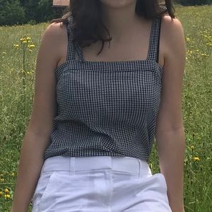 Square neck trendy jcrew checkered top